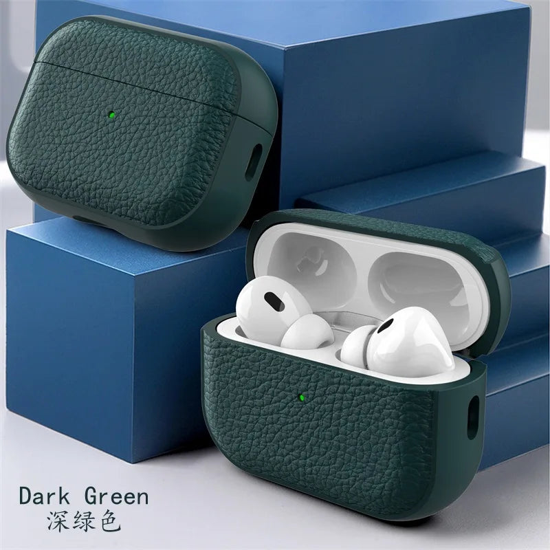 Case for New Airpods Pro 2025 Case PU Leather Grain Case with Keyring Airpod Wireless Earphone Accessoris for Airpods 4Th Cases