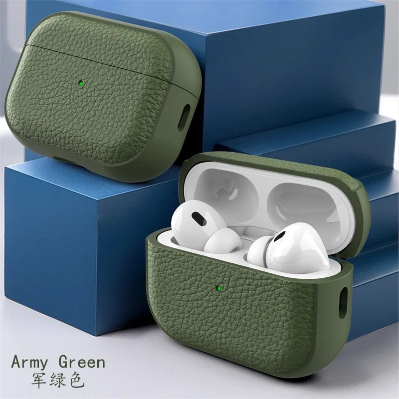 Case for New Airpods Pro 2025 Case PU Leather Grain Case with Keyring Airpod Wireless Earphone Accessoris for Airpods 4Th Cases
