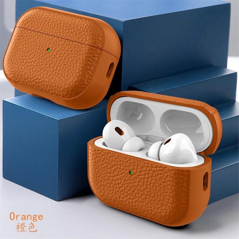 Case for New Airpods Pro 2025 Case PU Leather Grain Case with Keyring Airpod Wireless Earphone Accessoris for Airpods 4Th Cases